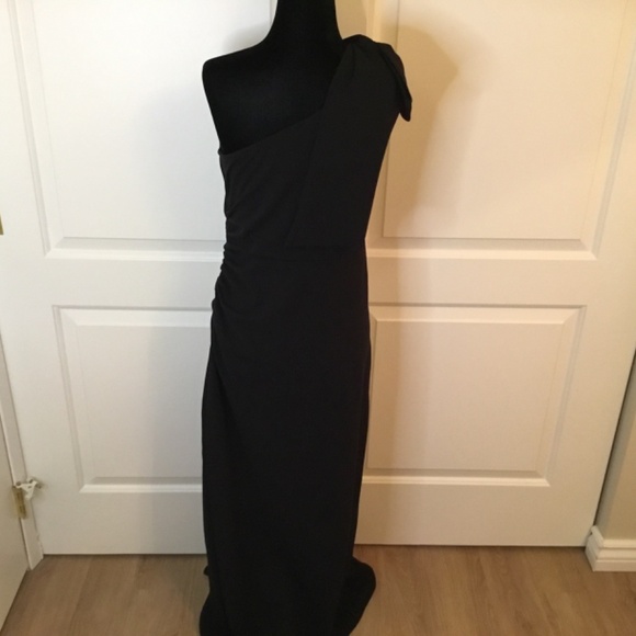 Women's Black One Shoulder Long Formal Sleeveless Ruched Bodycon Dress - Picture 5 of 8